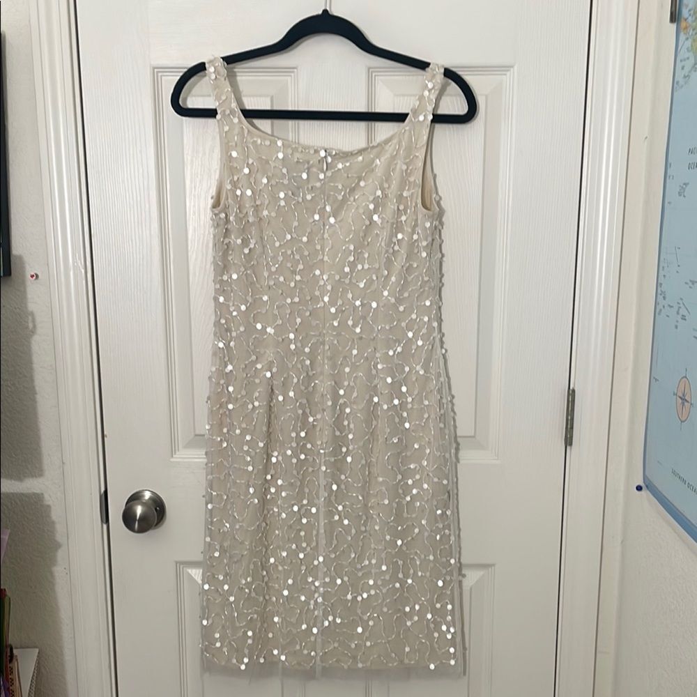 ADRIANNA PAPELL Short Ivory Beaded Cocktail Dress Short Shift Dress 6 - Picture 7 of 8